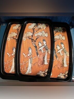 ELITE Vintage British Metal Serving Trays w/ Japanese Motif- Set of 6